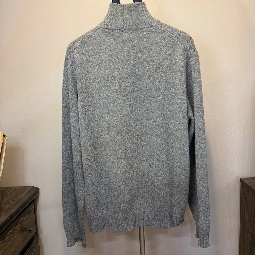 J Crew Lambswool Sweater Mens XL Gray 1/4 Zip Mock Neck Pullover